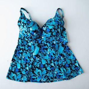 NWOT Swimsuits for All Tankini blue & black Size 16 with 40F built in bra